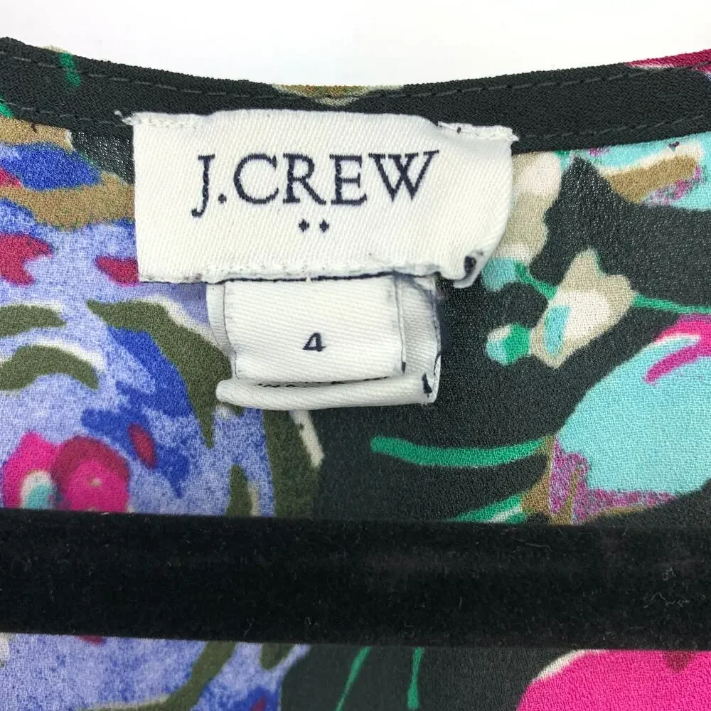 J. Crew Women's Sz 4 Floral Chiffon Ruffle Flutter Sleeve Blouse Top Multicolor
